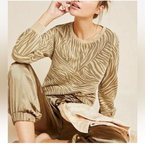 Anthropologie Dolan Left Coast Tiger Stripe Pullover Gold Sweatshirt S
